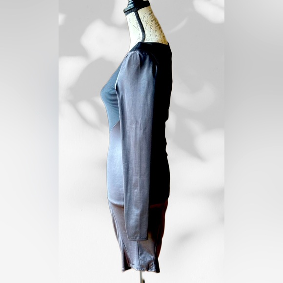 BeBe Sultry Leather-look & Mesh Cut-Out Dress, Scoop Neck Stretch Fabric (S) NWT - Picture 6 of 11